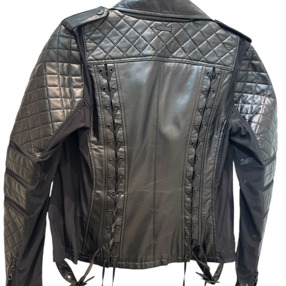 Blanc Noir Quilted Leather and Mesh Moto Jacket – Black, Size Medium - Picture 4 of 5